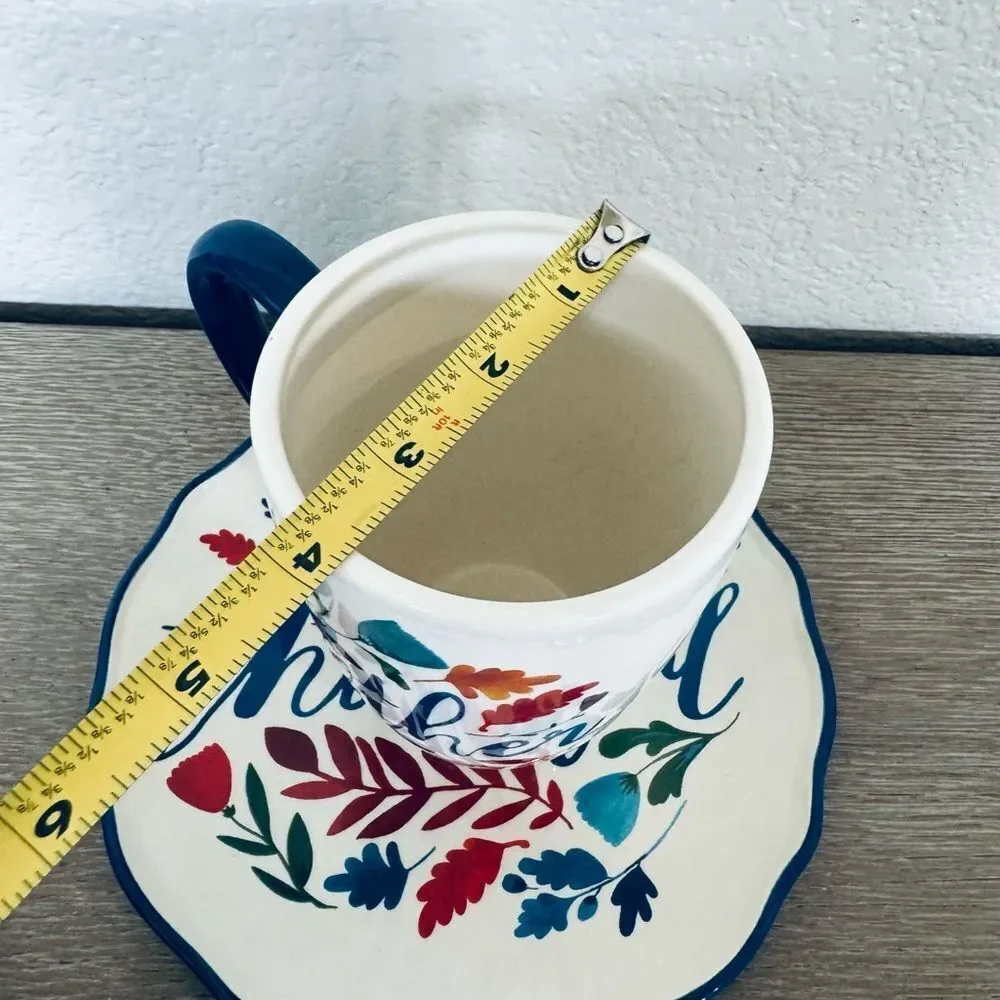 Fall Autumn Gather Thankful Ceramic Serving Plate Coffee Mug Cup Set